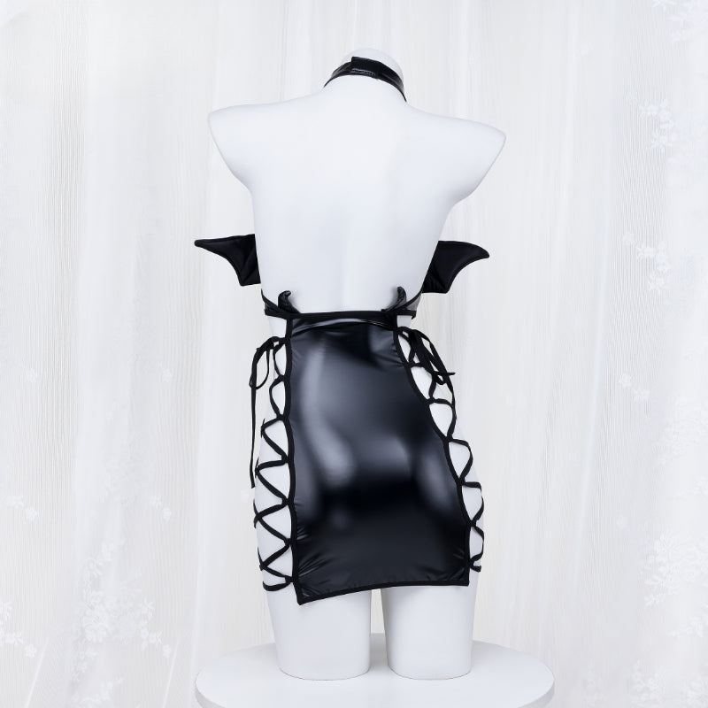 Black Lace Up Vampire Rose Wings Dress ON904