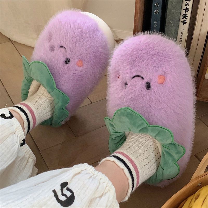 Chaussons chauds en peluche végétale