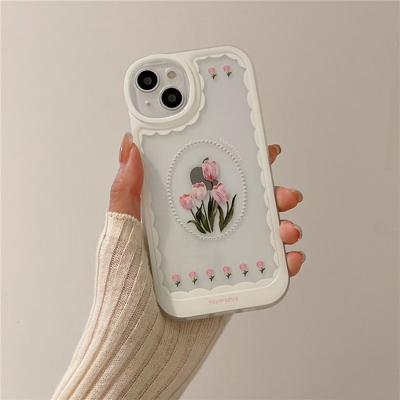 INS Tulip Flower Lanyard Phone Case For iPhone 11 Pro Max 12 XR X XS 13 14 Cover Hand Strap Bracelet Cases LIN74 - mkkawaiishop