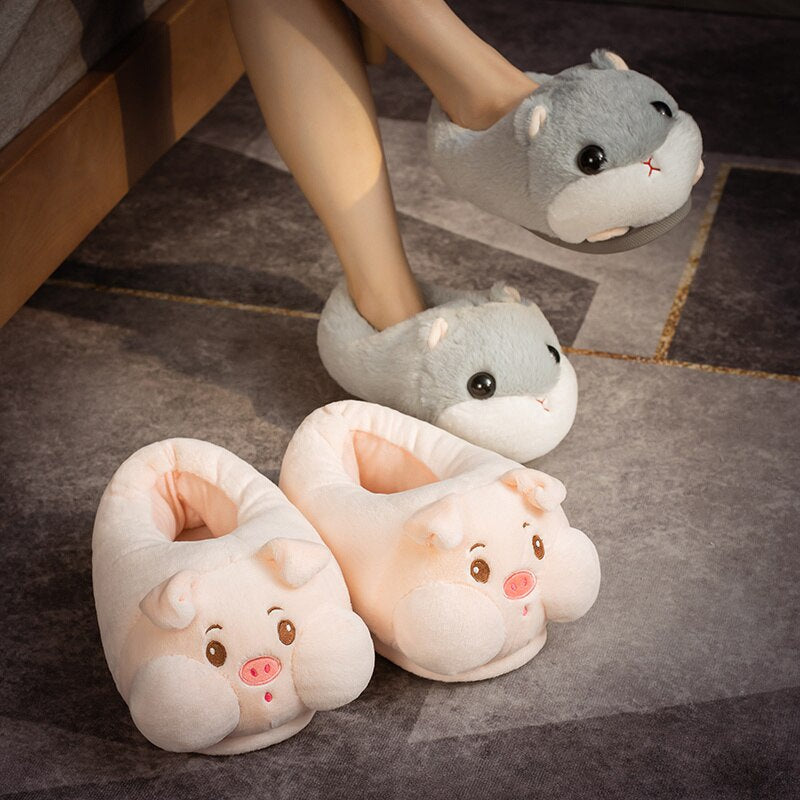 Kawaii Hamster Plush Pig Shark Slippers Stuffed Animal Slippers LIN76 - mkkawaiishop