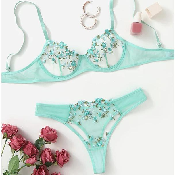 Sweet Green Cute Floral Lingerie SP18627