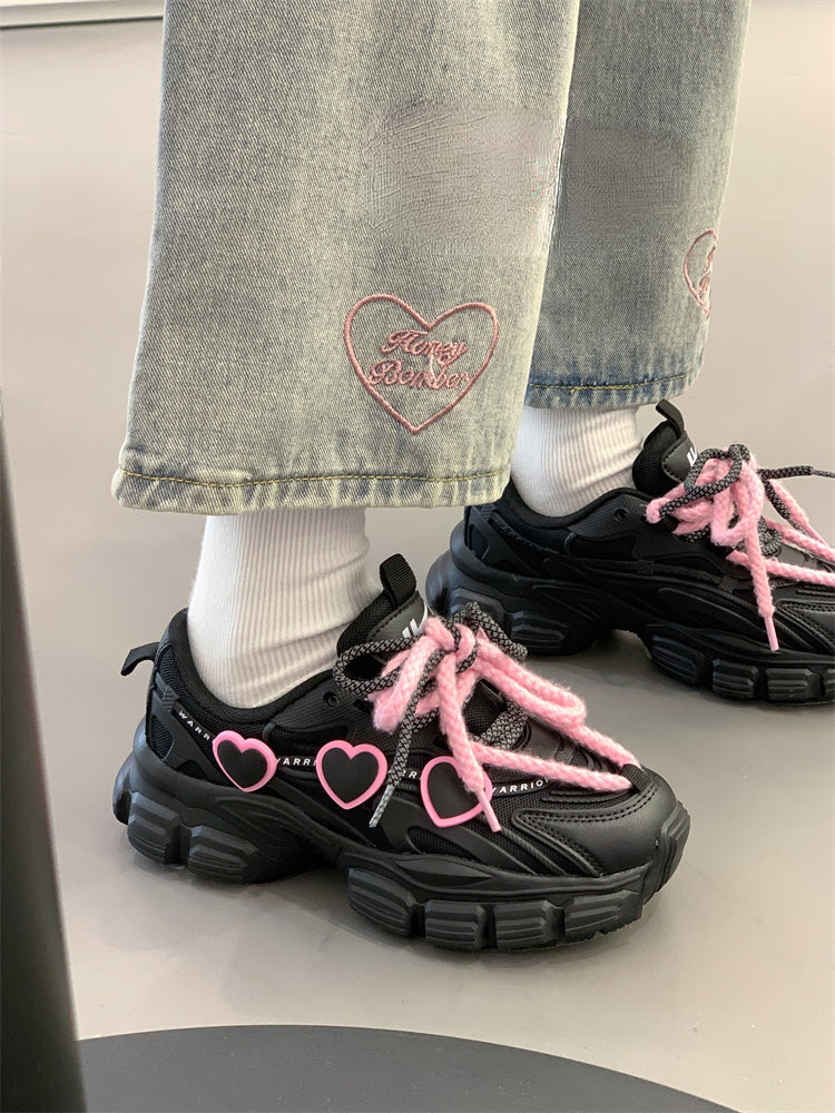 Black Pink Heart Sneakers Shoes