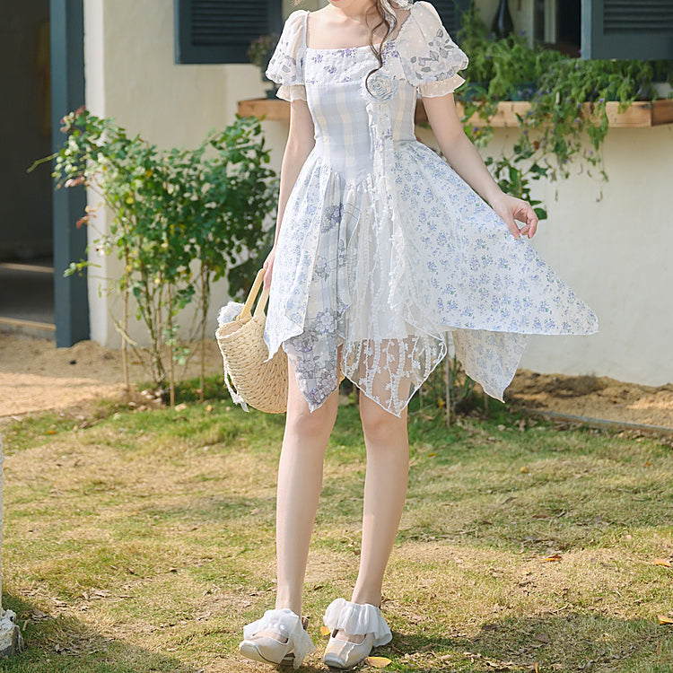 Kawaii Blue Spring Flowers Dress ON628