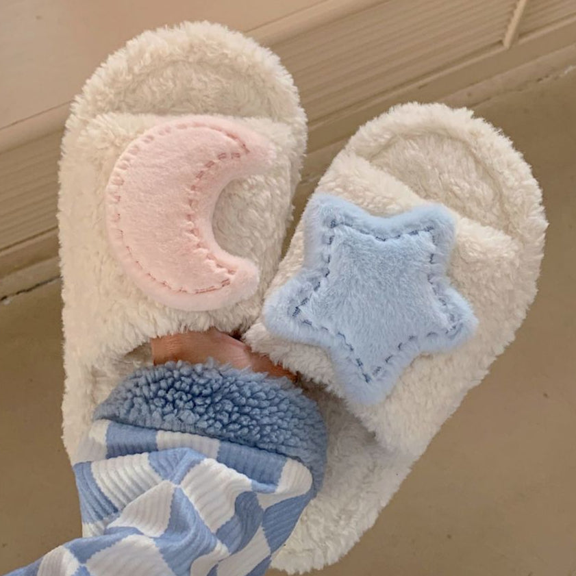 Cute Moon Star Plush Cotton Slippers MK19176