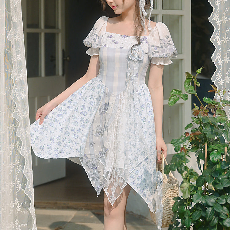 Robe Kawaii à fleurs printanières bleues ON628 