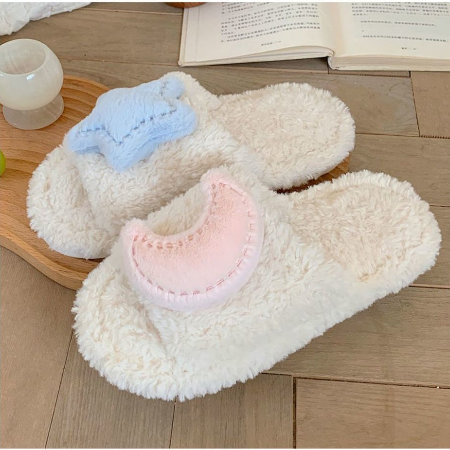 Cute Moon Star Plush Cotton Slippers MK19176