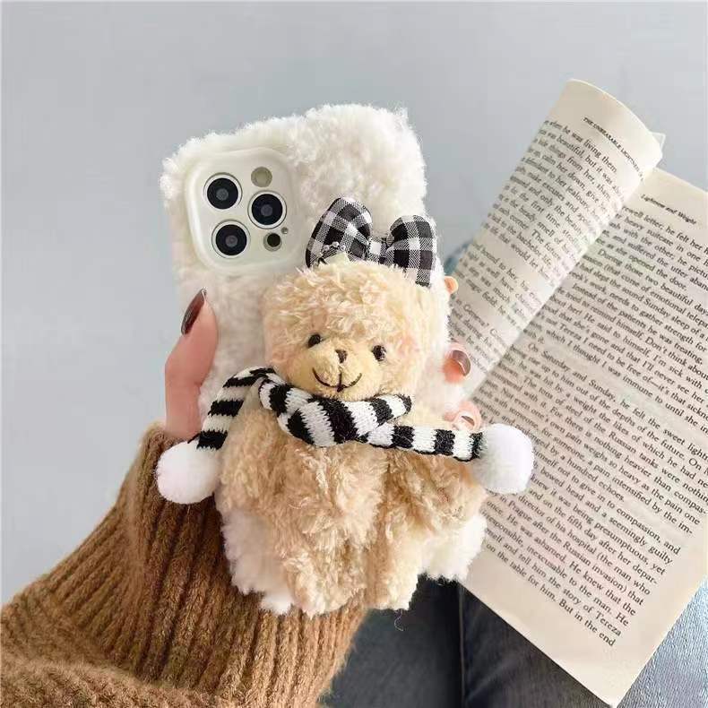 Scarf Bear Fuzzy Phone Case