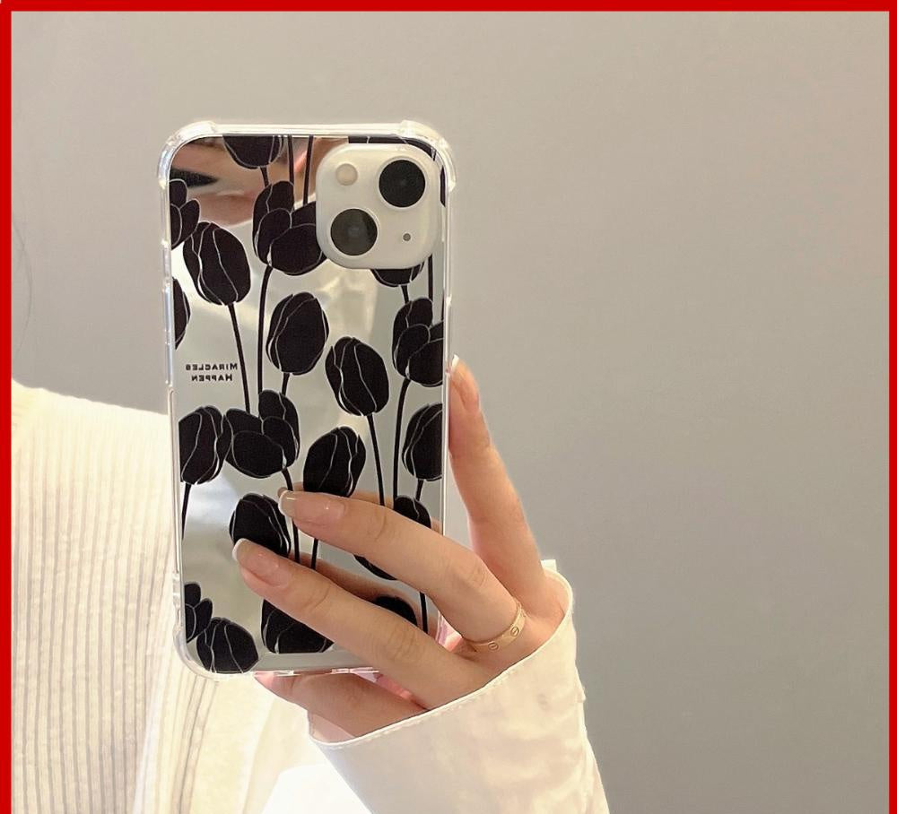 Retro Black Tulip Phone Case for iPhone 11 iPhone 13 Pro Max iPhone 12 Pro Max iPhone 7 Plus iPhone xr LIN92 - mkkawaiishop