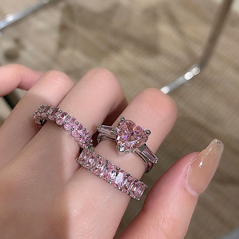 Sterling Silver Pink Paris Heart Ring LIN39 - mkkawaiishop