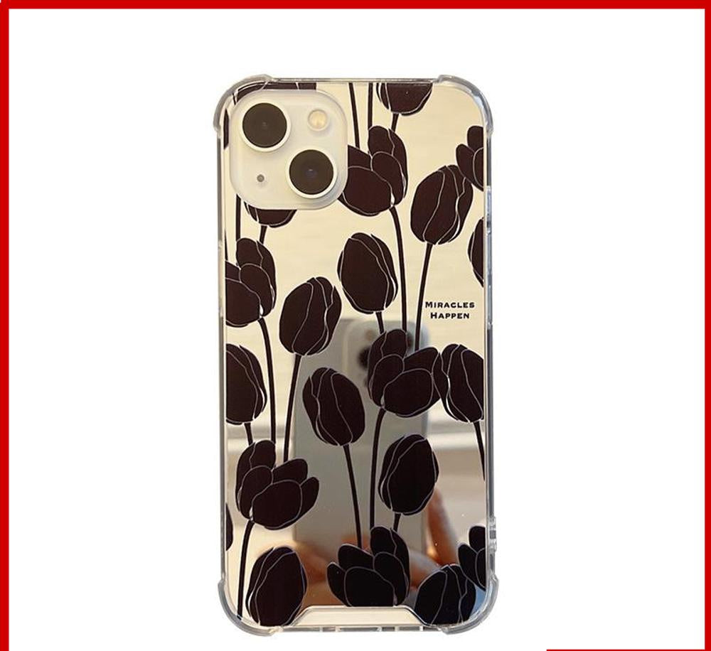 Retro Black Tulip Phone Case for iPhone 11 iPhone 13 Pro Max iPhone 12 Pro Max iPhone 7 Plus iPhone xr LIN92 - mkkawaiishop