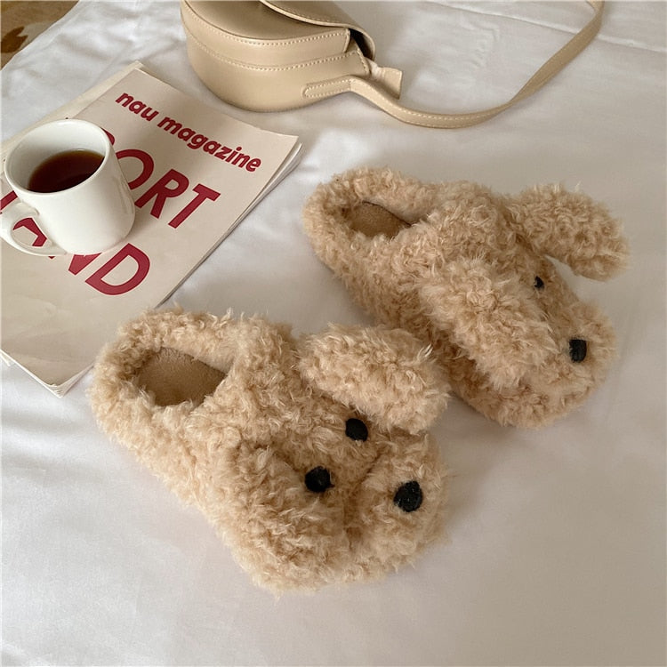 Brown Puppy Dog Slippers for Winter Lin78 - mkkawaiishop