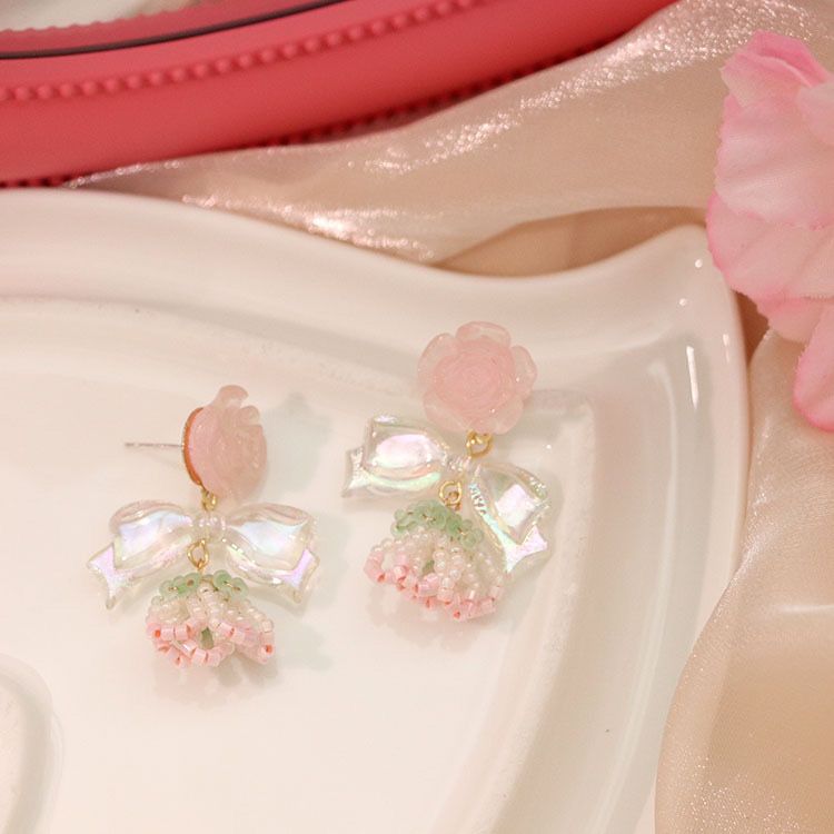 Rose Flower Bow Earrings - Heartzore