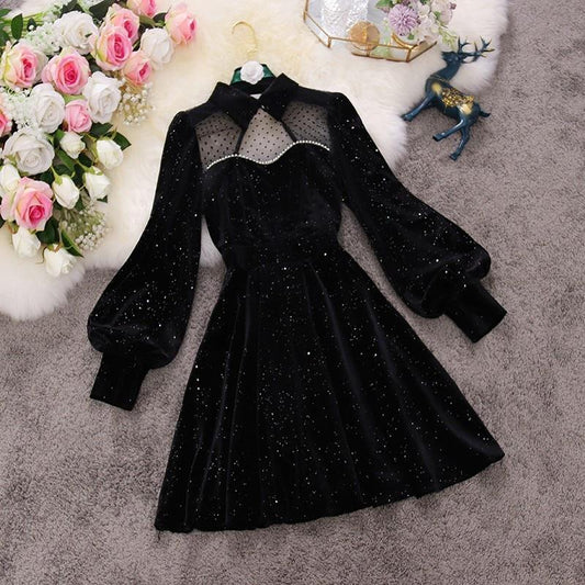 Starry Night Navy Blue Long Sleeve Princess Party Dress MK16338 - mkkawaiishop