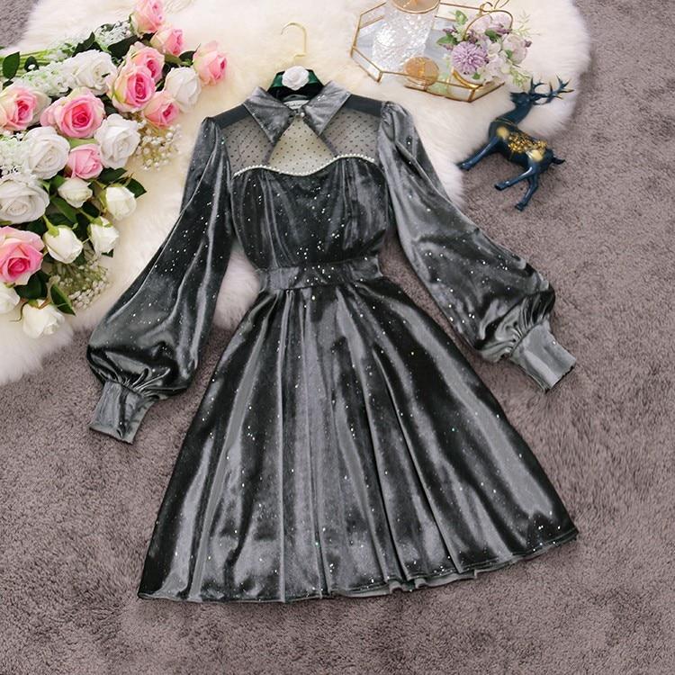 Starry Night Navy Blue Long Sleeve Princess Party Dress MK16338 - mkkawaiishop