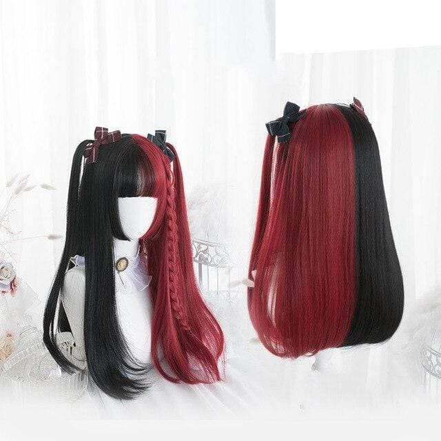 65CM Black Mixed Red Gothic Lolita Cosplay Wig MK14847 - mkkawaiishop