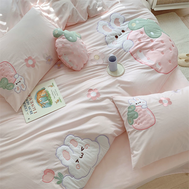 Strawberry Rabbit Four Piece Bed Set