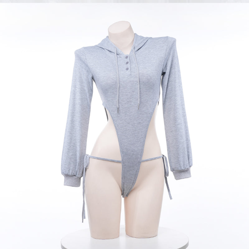 Cute Grey Hooded Bodysuit Sweater ON901