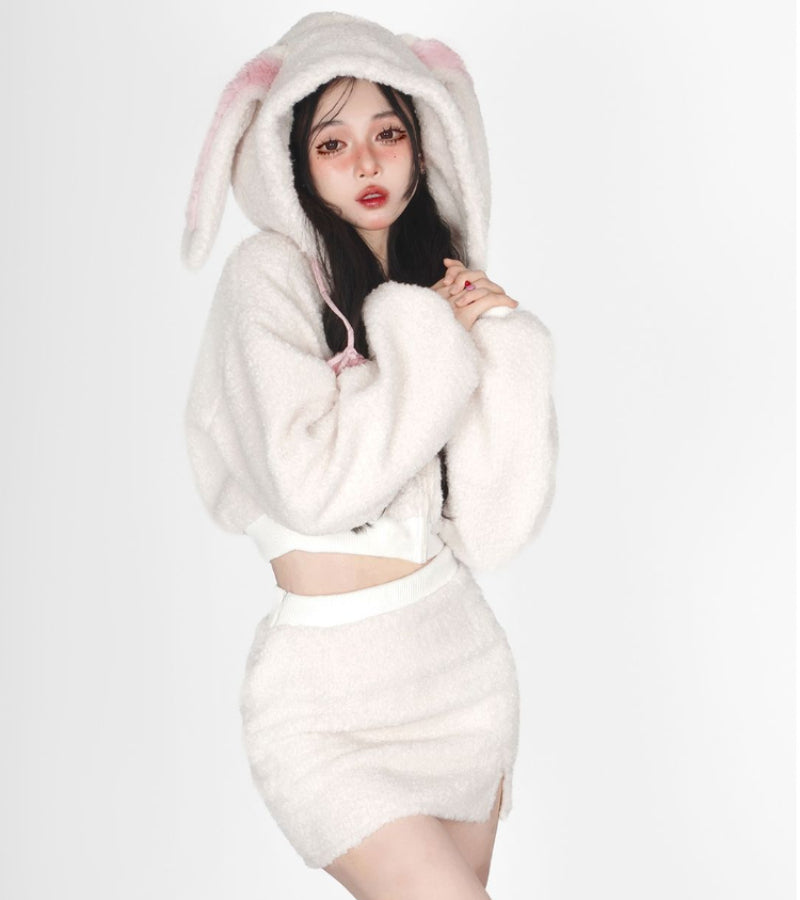 Bunny Hooded Top + Cute Bunny Mini Skirt - Heartzcore