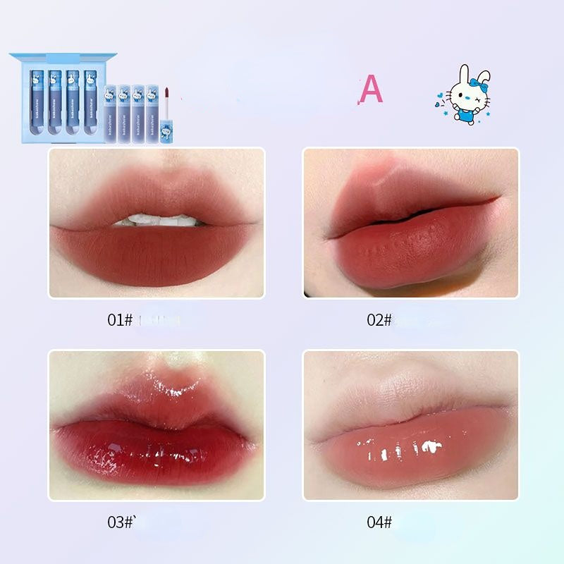 4 Pcs Cute Bunny Mirror Liquid Lipstick Set