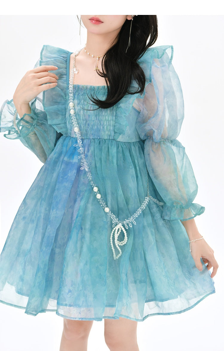 Cute Dreamy Girly Ocean Blue Ruffles Dress ON623