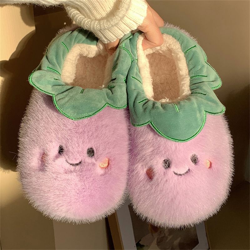 Chaussons chauds en peluche végétale