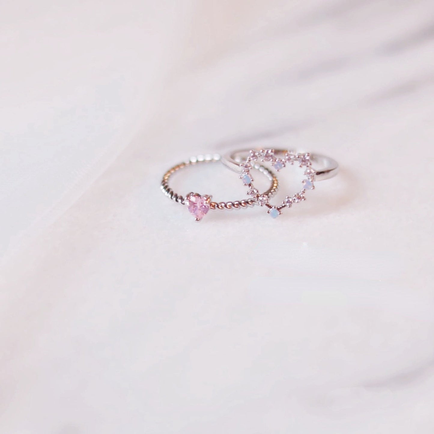 Heart to Heart Ring Set LIN25 - mkkawaiishop