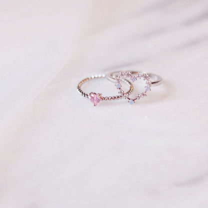 Heart to Heart Ring Set LIN25 - mkkawaiishop