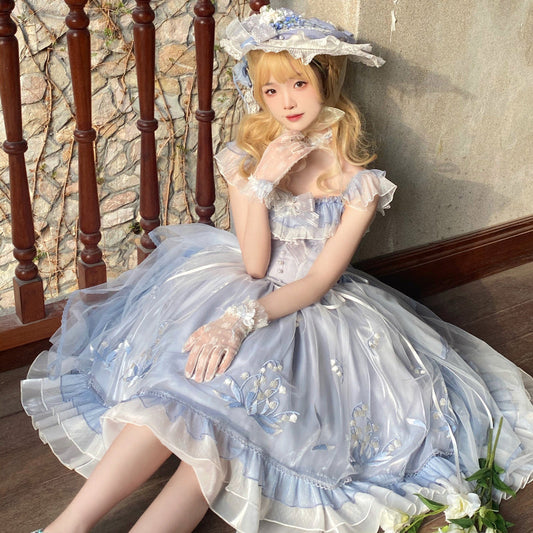 Robe Lolita Princesse à Lacets Style Vintage Blue Lily ON810