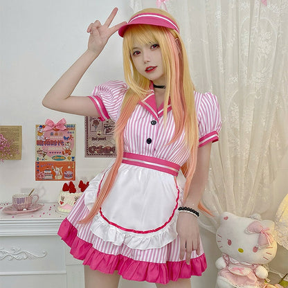 Kawaii My Dress-up Darling Kitagawa Marin Pink 80's Maid Dress ON648