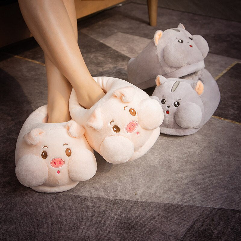 Kawaii Hamster Plush Pig Shark Slippers Stuffed Animal Slippers LIN76 - mkkawaiishop