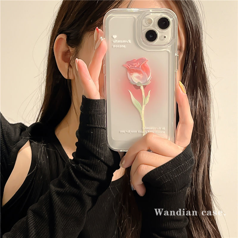 Sweet Rose Flower Phone Case Cover for iphone 14 13 Pro Max 12 11 XR XSMax Clear Shockproof Protective Cases LIN73 - mkkawaiishop