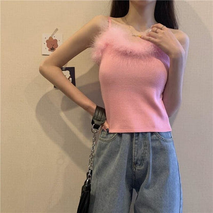 90s-Princess Feather Pastel Kawaii Aesthetic Knit Top - mkkawaiishop