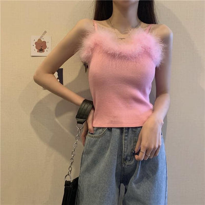 90s-Princess Feather Pastel Kawaii Aesthetic Knit Top - mkkawaiishop