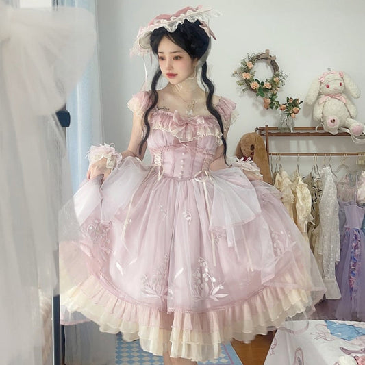 Robe Lolita Princesse à Lacets Style Vintage Pink Lily ON809