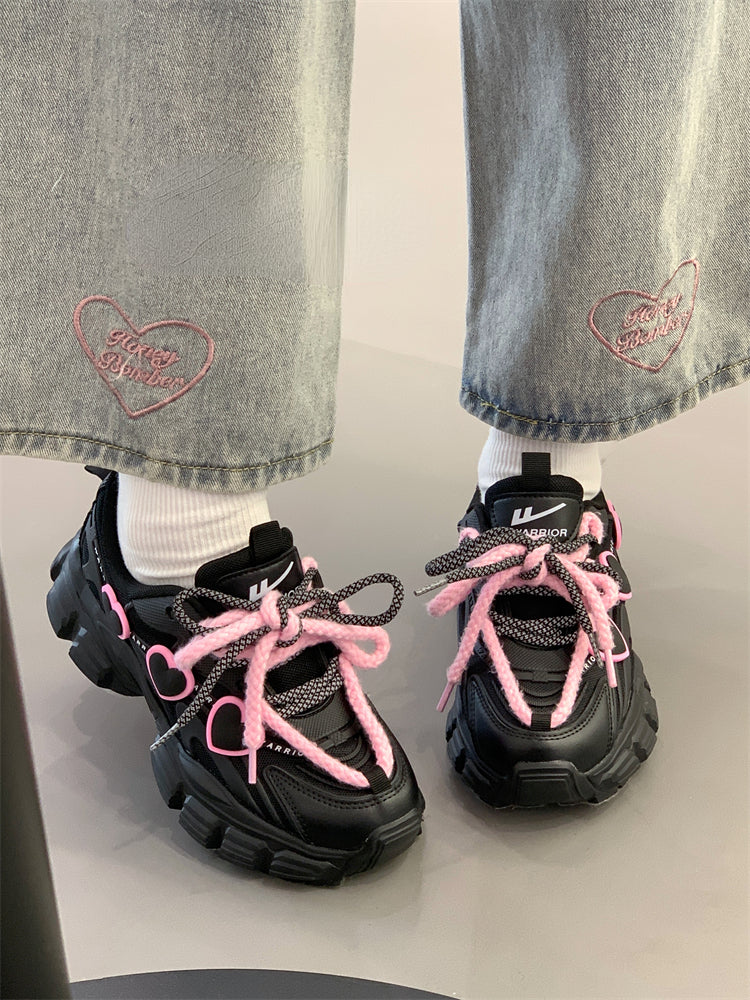 Black Pink Heart Sneakers Shoes