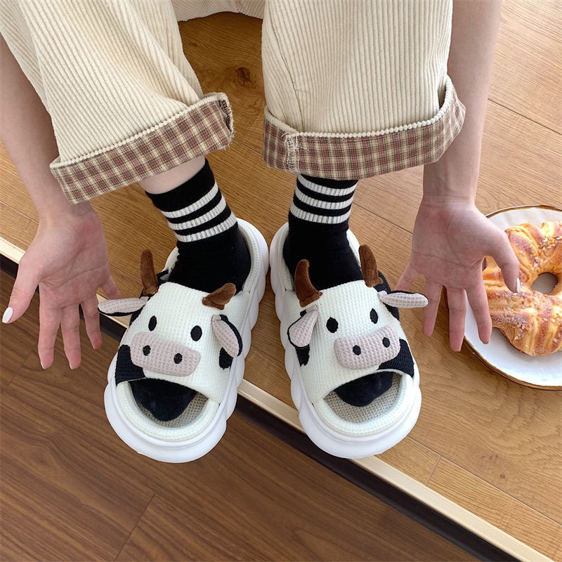 Cow Slippers For Home LIN77 - mkkawaiishop