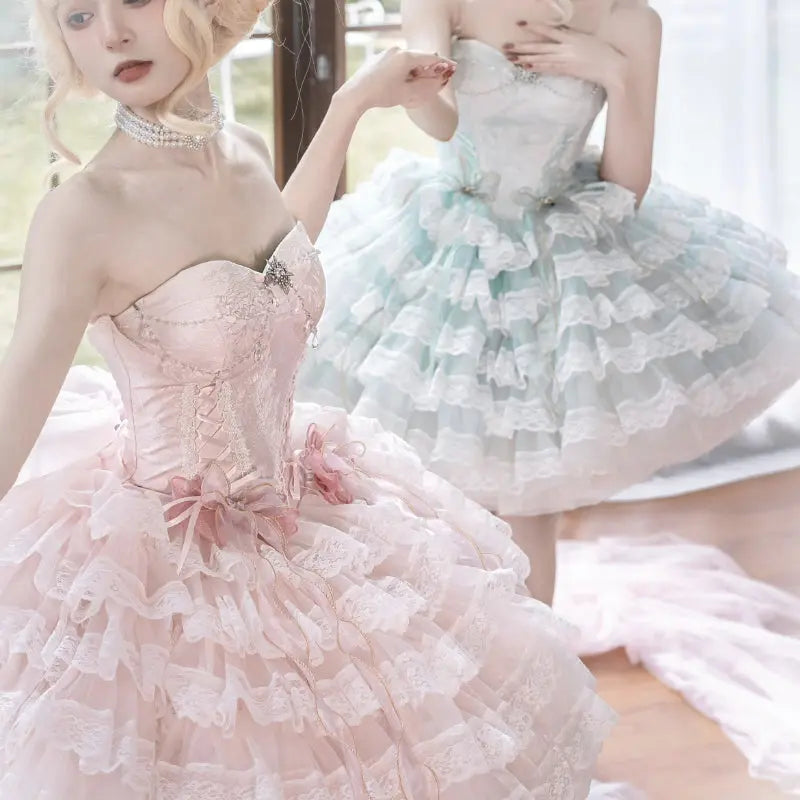 Kawaii Aesthetic Y2K Cute Fairy Ballet Lace Star Lolita Dress MK Kawaii Store