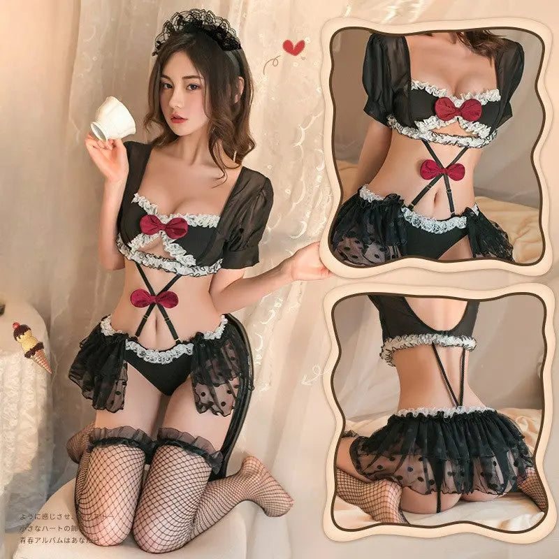 Kawaii Aesthetic Y2K Cute Fairy Black Maid Lace Set MK Kawaii Store