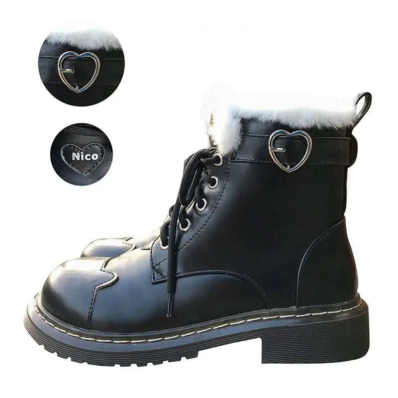 Kawaii Aesthetic Y2K Cute Fairy Black Pink Sugar Kitty Paw Lolita Winter Boots MK Kawaii Store