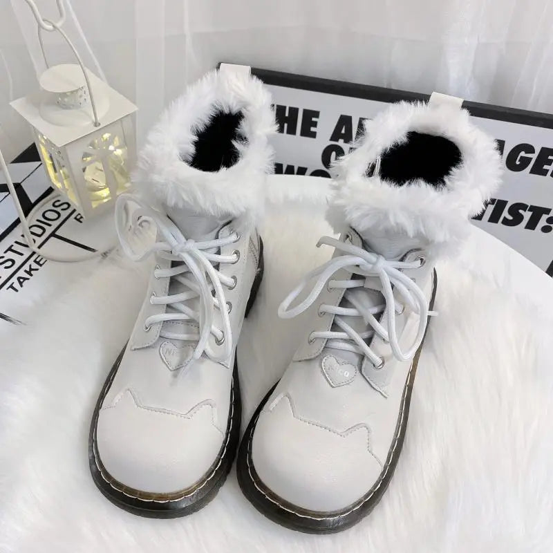 Kawaii Aesthetic Y2K Cute Fairy Black Pink Sugar Kitty Paw Lolita Winter Boots MK Kawaii Store