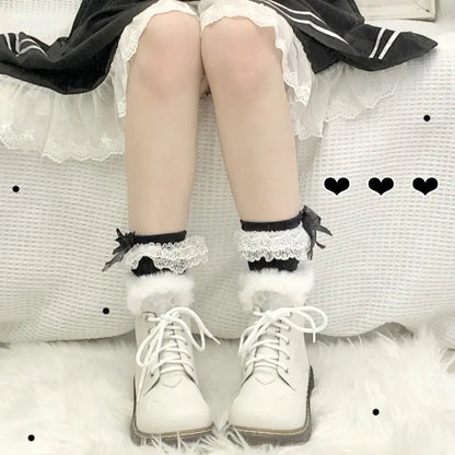 Kawaii Aesthetic Y2K Cute Fairy Black Pink Sugar Kitty Paw Lolita Winter Boots MK Kawaii Store
