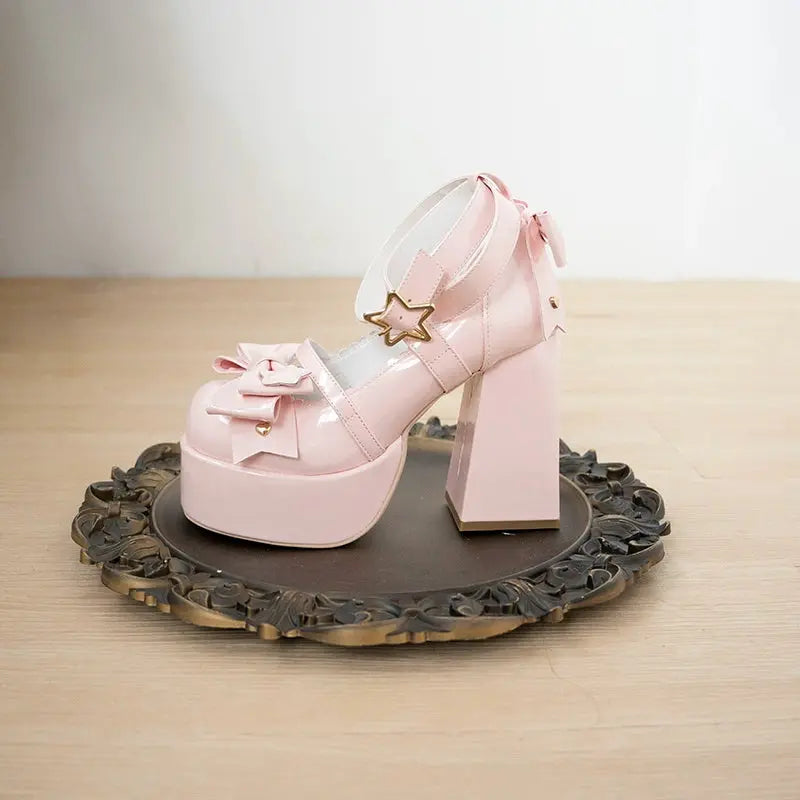 Kawaii Aesthetic Y2K Cute Fairy Bow Round Toe Lolita High Heels MK Kawaii Store