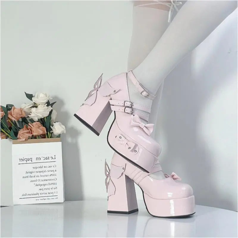 Kawaii Aesthetic Y2K Cute Fairy Butterfly Bow Knot High Heels MK Kawaii Store