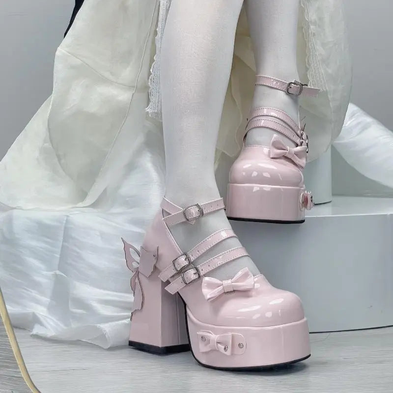 Kawaii Aesthetic Y2K Cute Fairy Butterfly Bow Knot High Heels MK Kawaii Store