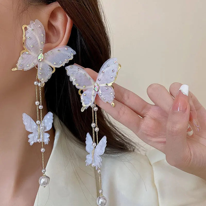 Kawaii Aesthetic Y2K Cute Fairy Butterfly Pearl Earrings MK Kawaii Store