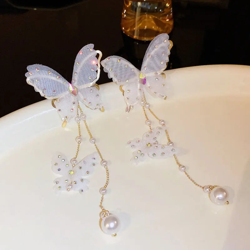 Kawaii Aesthetic Y2K Cute Fairy Butterfly Pearl Earrings MK Kawaii Store