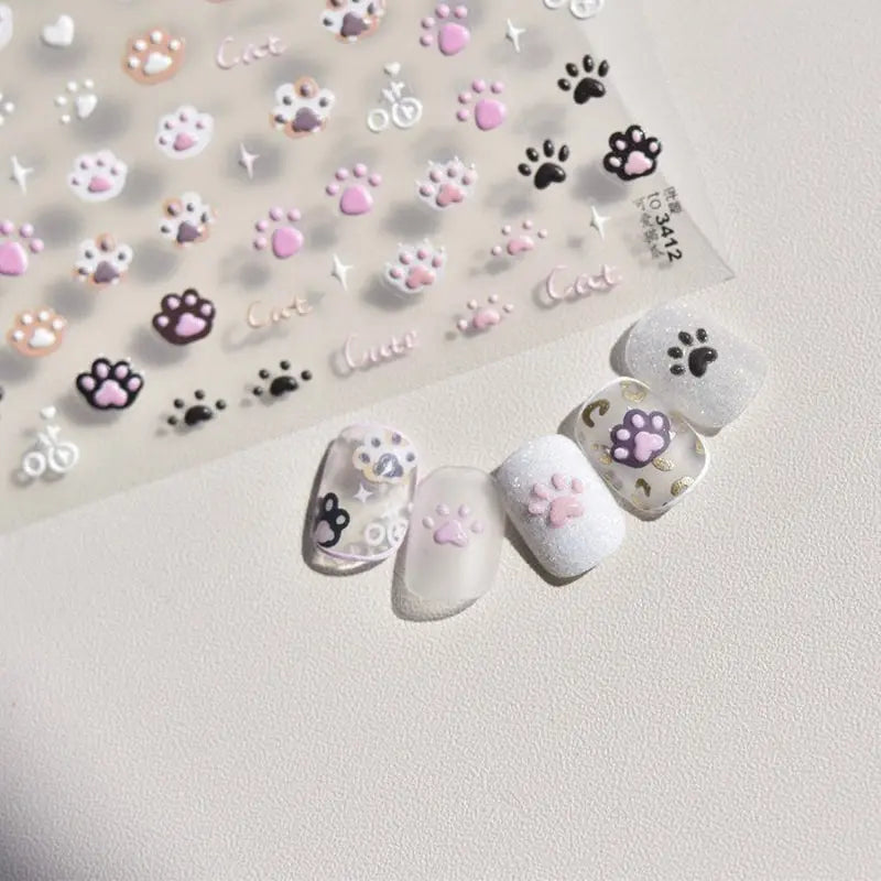 Kawaii Aesthetic Y2K Cute Fairy Cat Paw Nail Stickers MK Kawaii Store