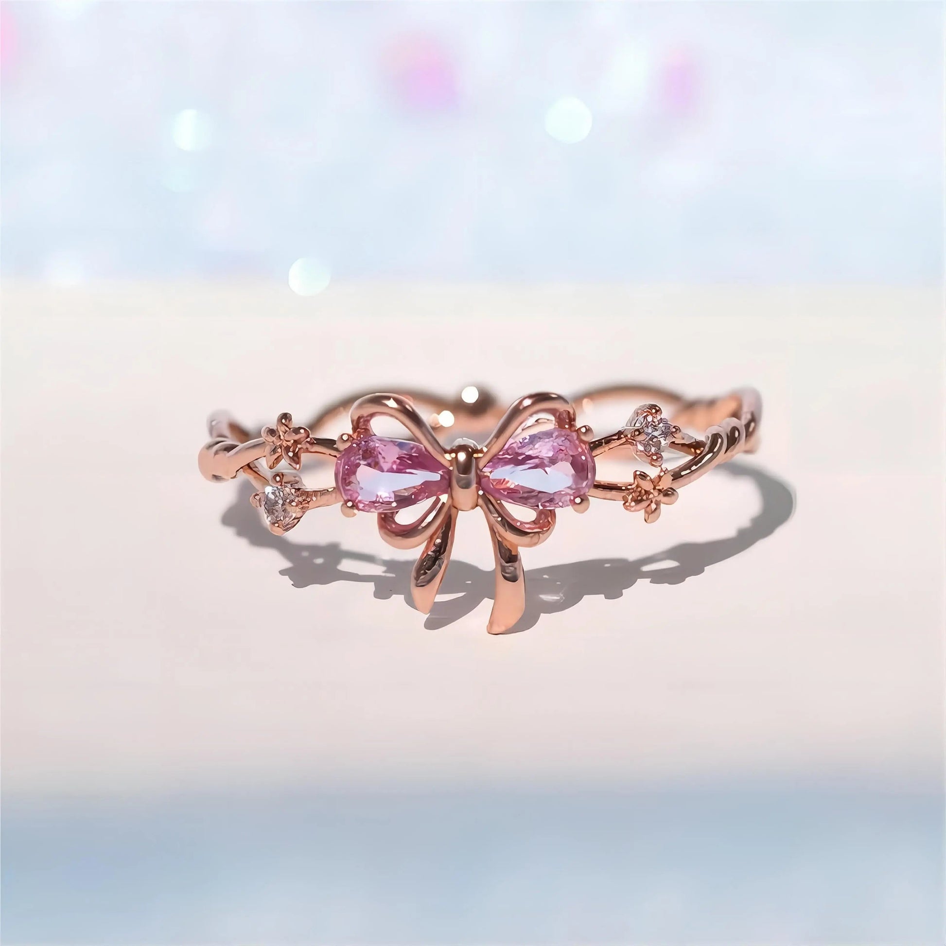 Kawaii Aesthetic Y2K Cute Fairy Chic Adjustable Crystal Floral Bowknot Ribbon Ring MK Kawaii Store