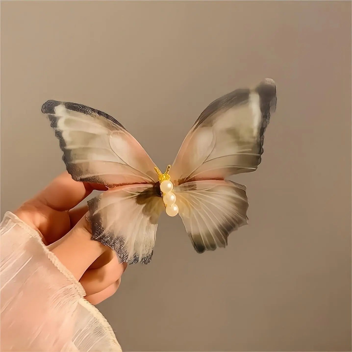 Kawaii Aesthetic Y2K Cute Fairy Chic Pearl Charm Sheer Mesh Butterfly Hair Clip MK Kawaii Store