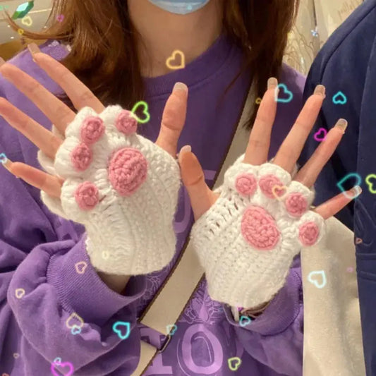 Kawaii Aesthetic Y2K Cute Fairy DIY Knitted Cat Paw Gloves MK Kawaii Store